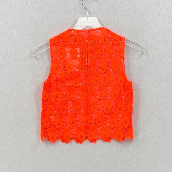 ALC Adriana Crop Top Women 0 Neon Orange Floral Lace Crew neck Scalloped Crochet - Picture 3 of 15